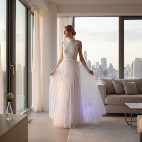 elegant wedding dress in ivory