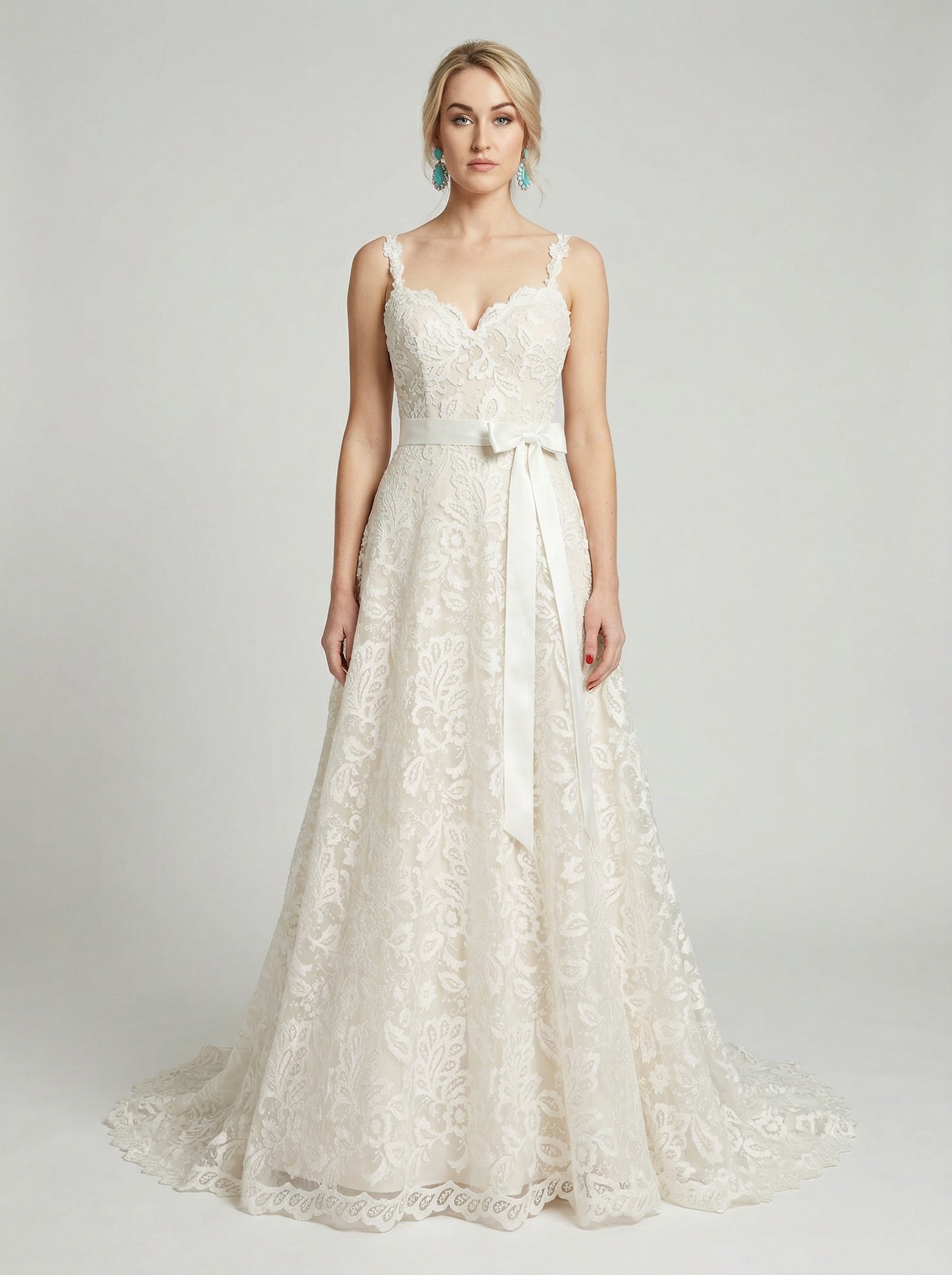 ivory lace bridal dress with train